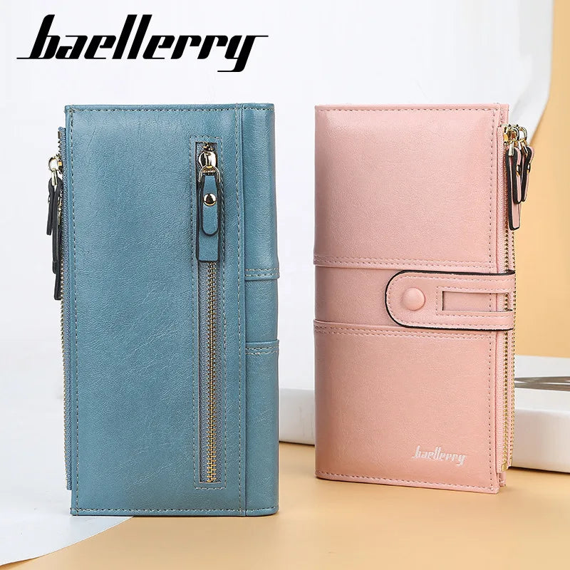 Classic Leather Wallet for Women – Zip Clutch with Card Organizer