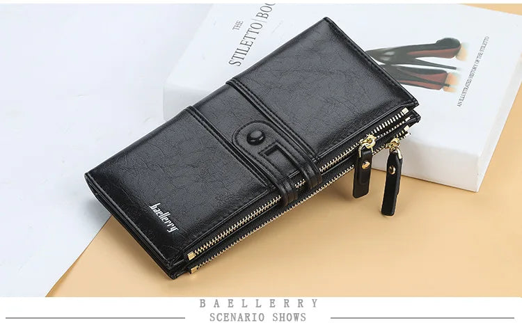 Classic Leather Wallet for Women – Zip Clutch with Card Organizer