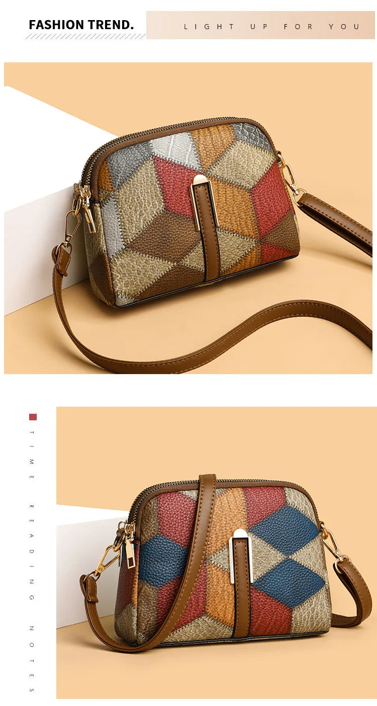 Color Block PU Shoulder Bag