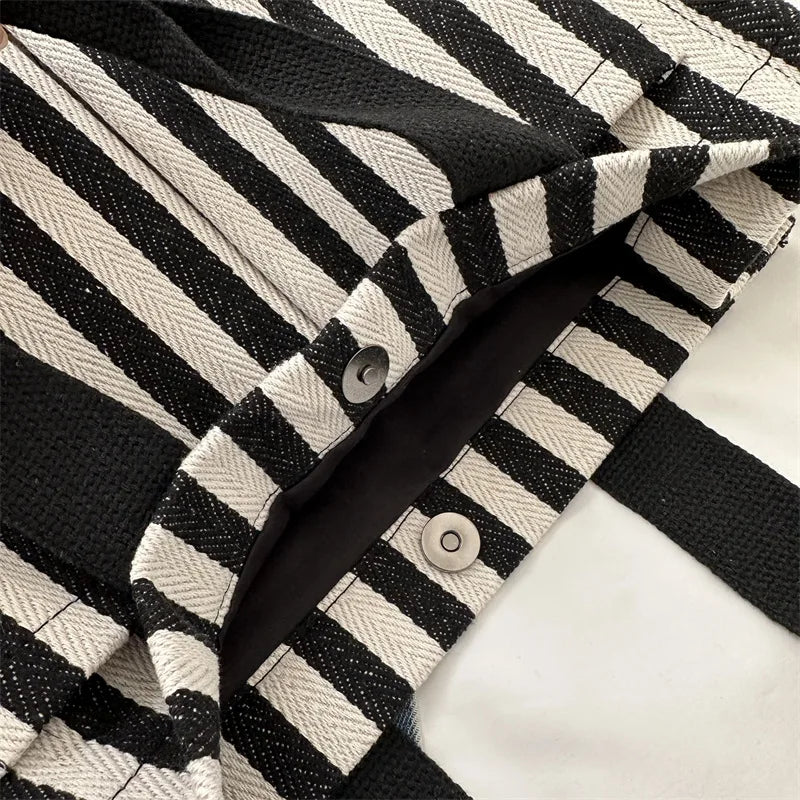 Trendy Striped Canvas Shoulder Bag