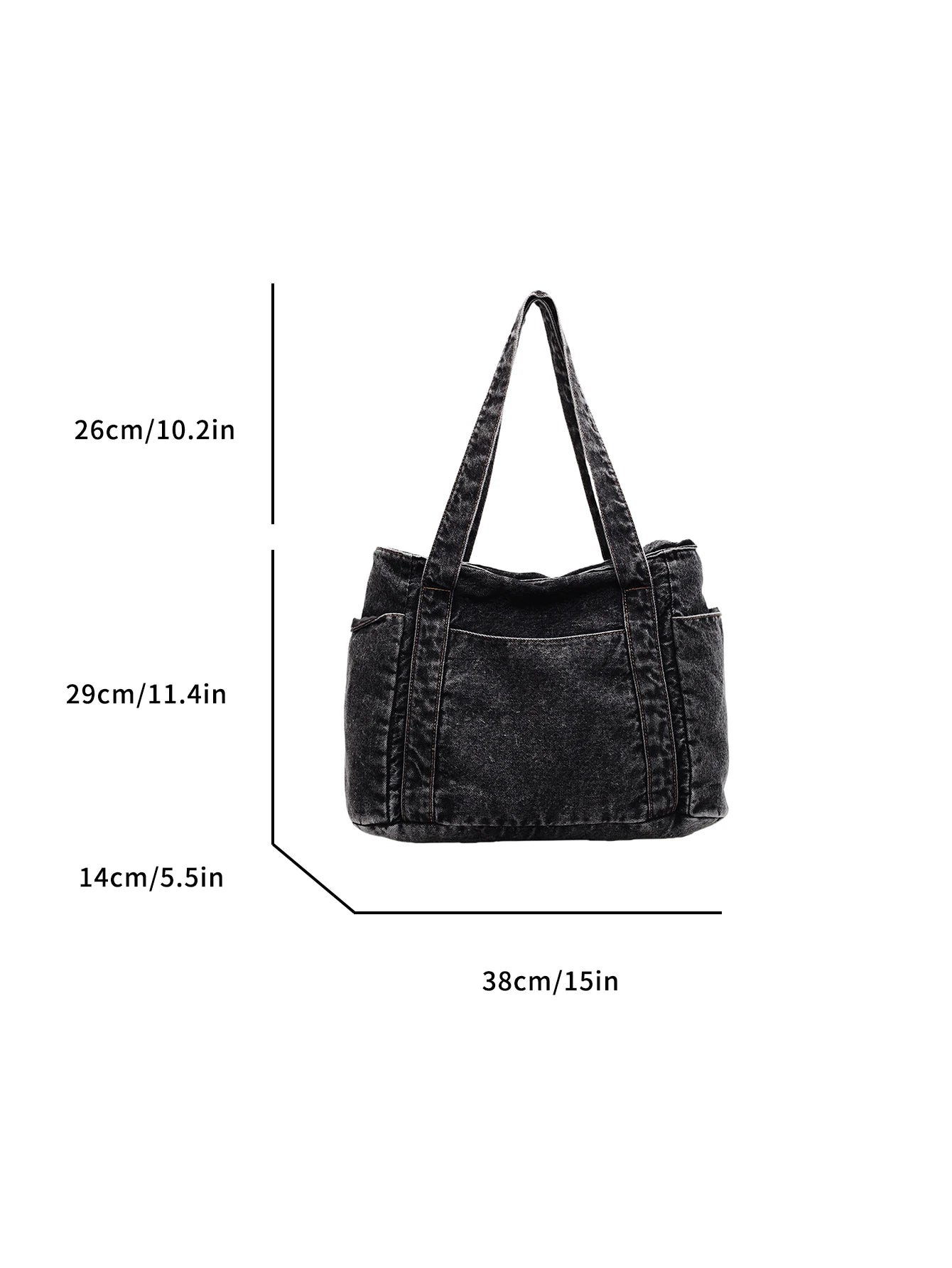 Korean style large capacity water washed denim tote bag for women, commuter handbag, single shoulder armpit bag
