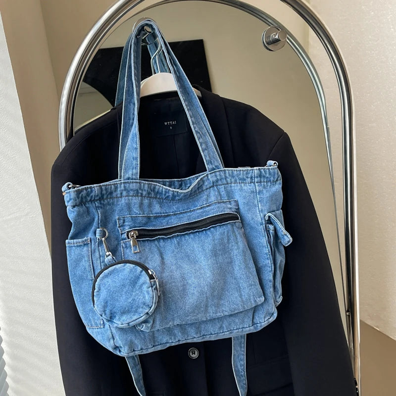 Denim Tote Bag 2024 Autumn New High-capacity Leisure Fashion Practical Versatile Commute Single Shoulder Crossbody Bag