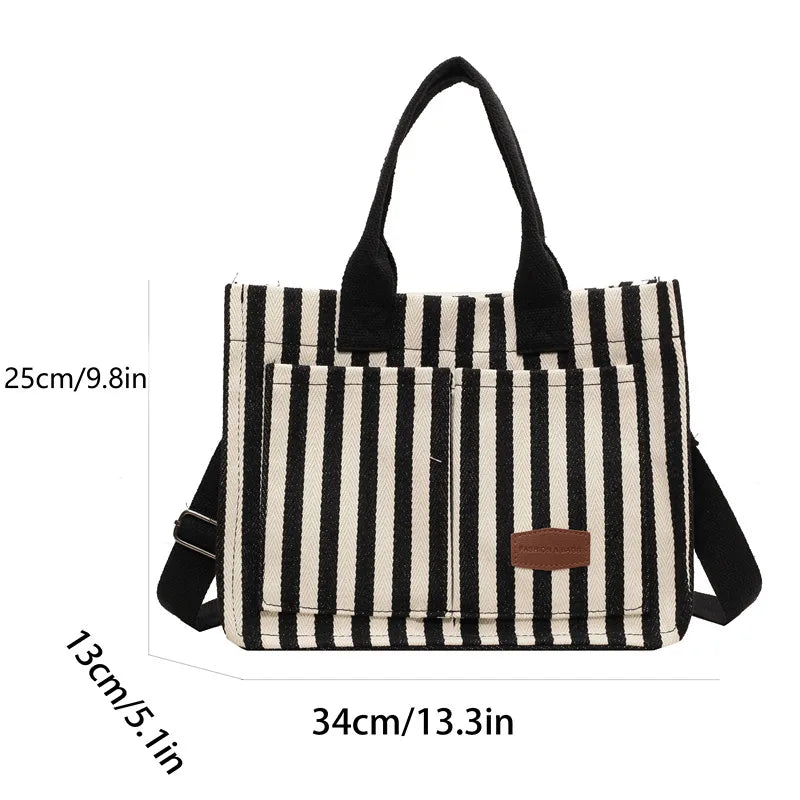 Trendy Striped Canvas Shoulder Bag