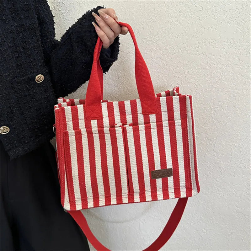 Trendy Striped Canvas Shoulder Bag