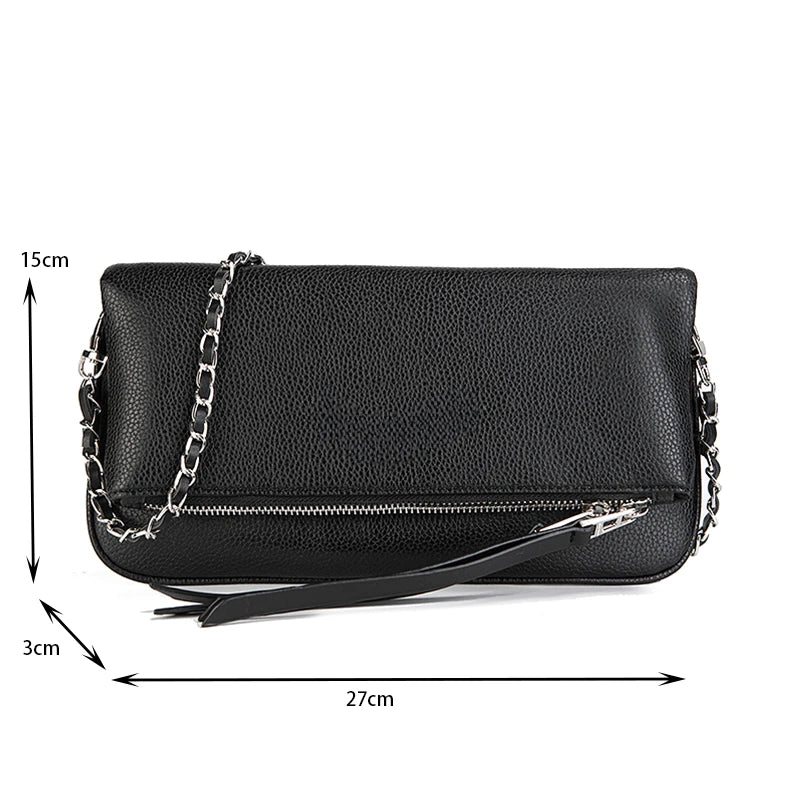 Vintage Chain Envelope Shoulder Bag – Elegant Black Crossbody for Women