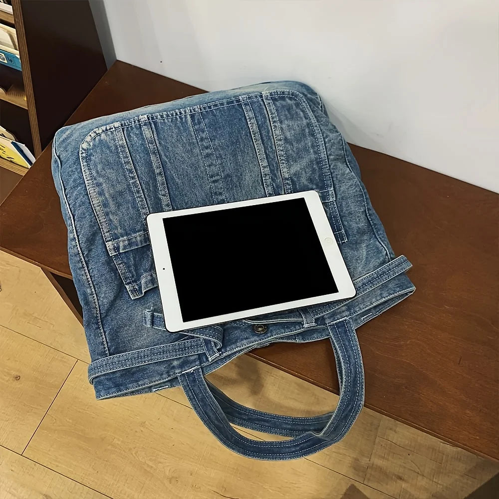 Casual Canvas & Denim Shoulder Tote – Large Capacity Underarm Handbag for Women’s Daily Style