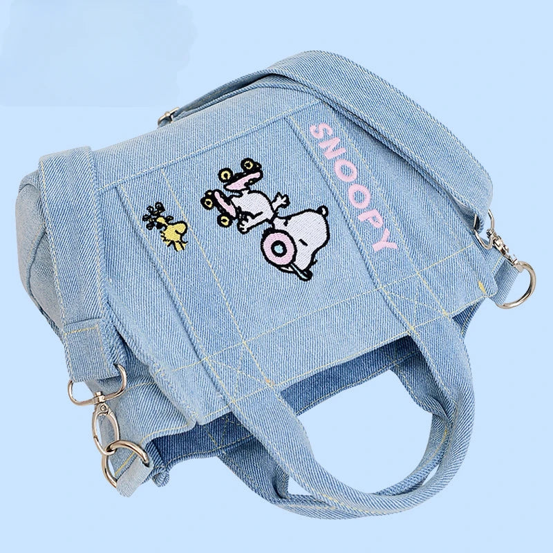 Kawaii Snoopy Denim Tote Bag Cartoon Animation Student Cute Tote Bag Embroidery Lunch Crossbody Bag