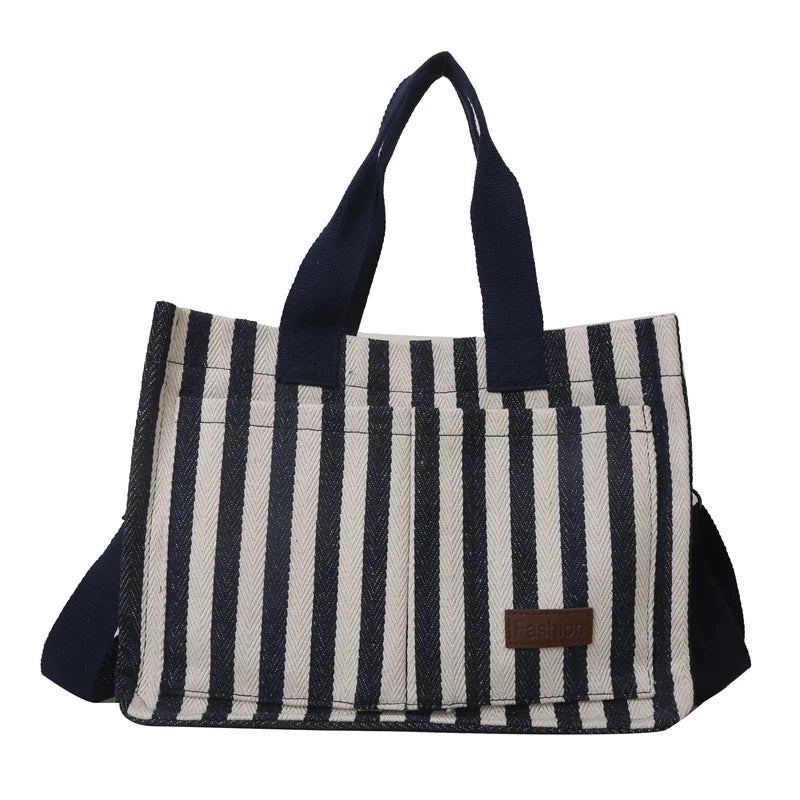 Trendy Striped Canvas Shoulder Bag