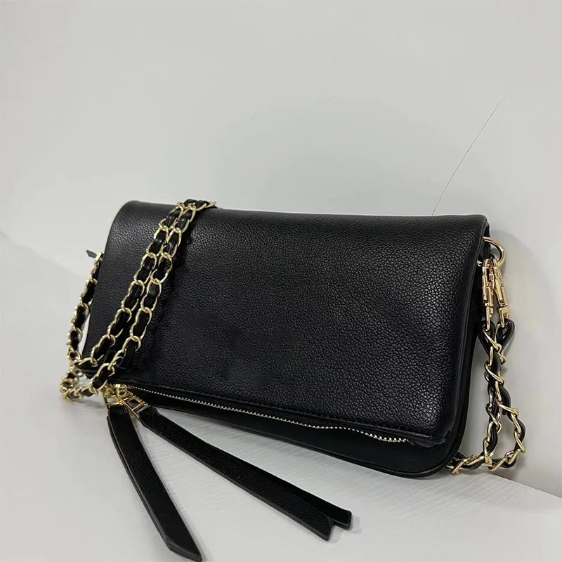 Vintage Chain Envelope Shoulder Bag – Elegant Black Crossbody for Women