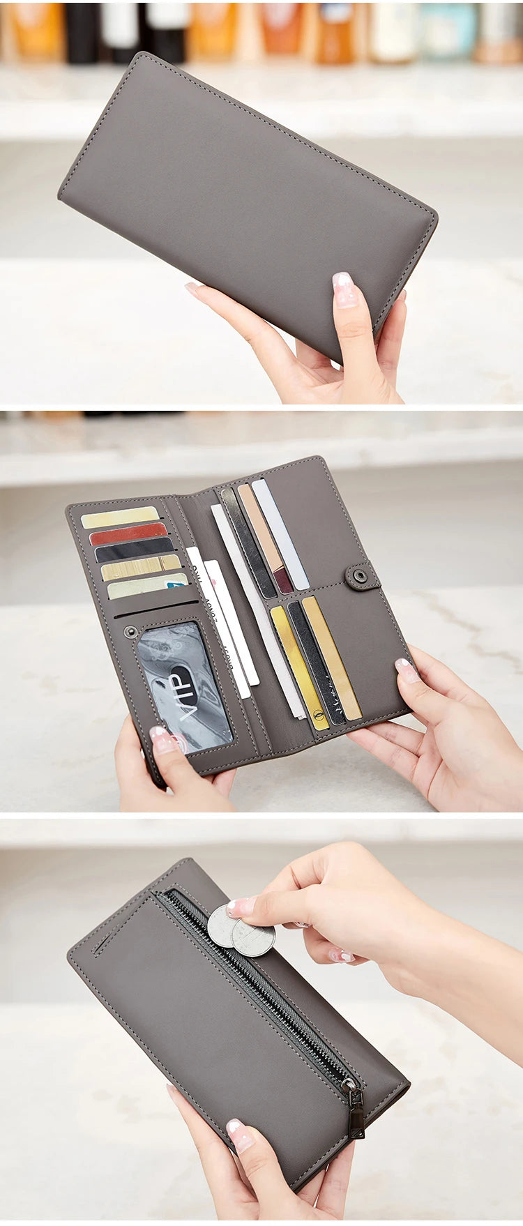 Functional & Compact: Women's Double-Fold Wallet – RFID Coin & Card Organizer with Hand Strap