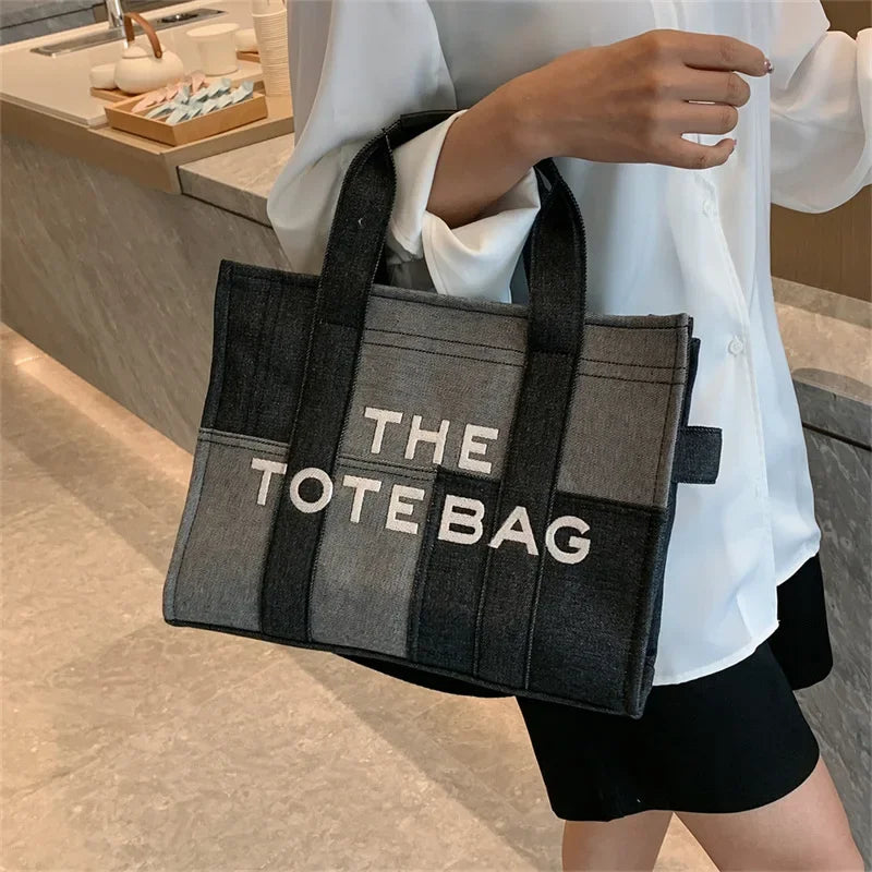Y2k Denim Tote Bag Fashion Patchwork Designer Letters Women Handbags Luxury Shoulder Crossbody Bags Casual Large Capacity Purses