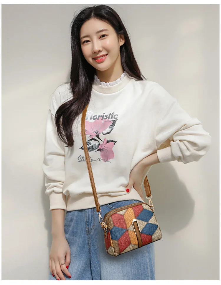 Color Block PU Shoulder Bag