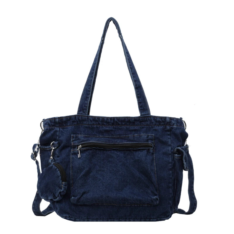 Denim Tote Bag 2024 Autumn New High-capacity Leisure Fashion Practical Versatile Commute Single Shoulder Crossbody Bag