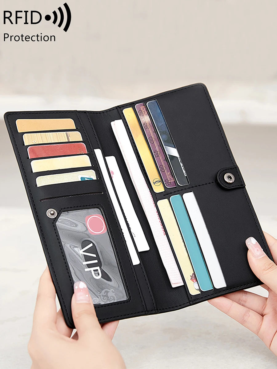 Functional & Compact: Women's Double-Fold Wallet – RFID Coin & Card Organizer with Hand Strap