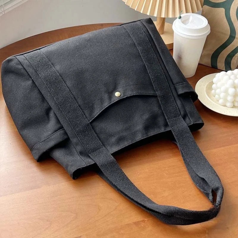 Preppy Canvas Shoulder Satchel – Soft Zipper Tote with Dual Handles for Women