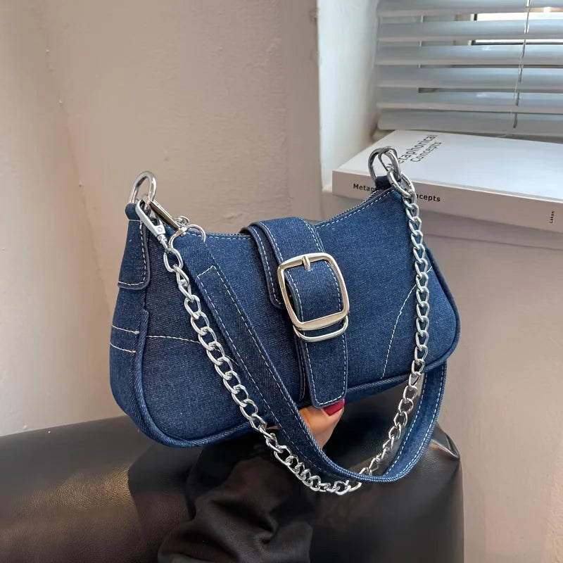 Chic Denim Tote Shoulder Bag for Women Casual Underarm Purse, Summer Fashion Simple Handbag, Ideal for Daily Use Travel Outdoor