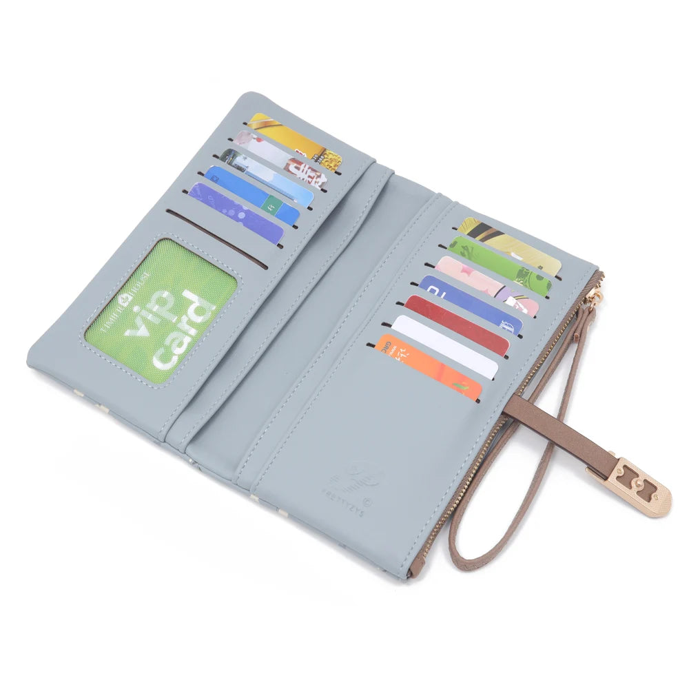 Women’s Long Wallet – Cute Leaf & Flower Pattern Zipper Clutch with Card & Coin Holder
