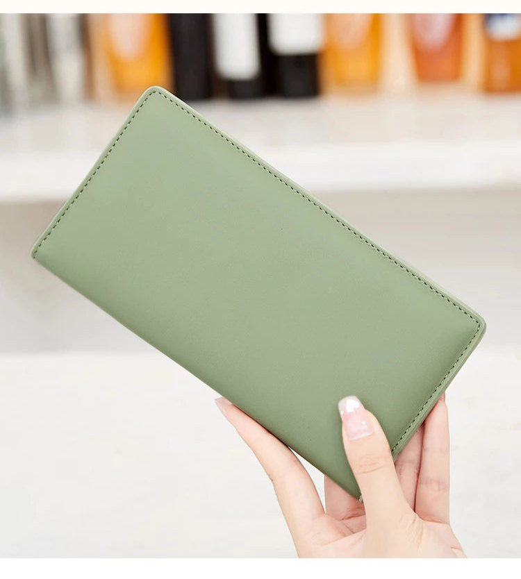 Functional & Compact: Women's Double-Fold Wallet – RFID Coin & Card Organizer with Hand Strap