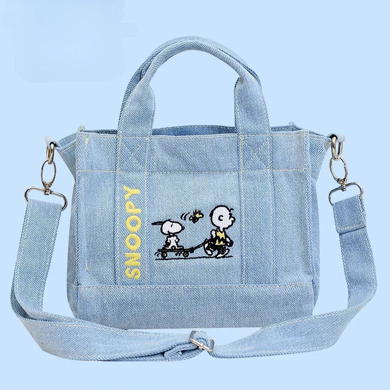 Kawaii Snoopy Denim Tote Bag Cartoon Animation Student Cute large capacity Tote Bag Embroidery Lunch Crossbody Bag birthday gift
