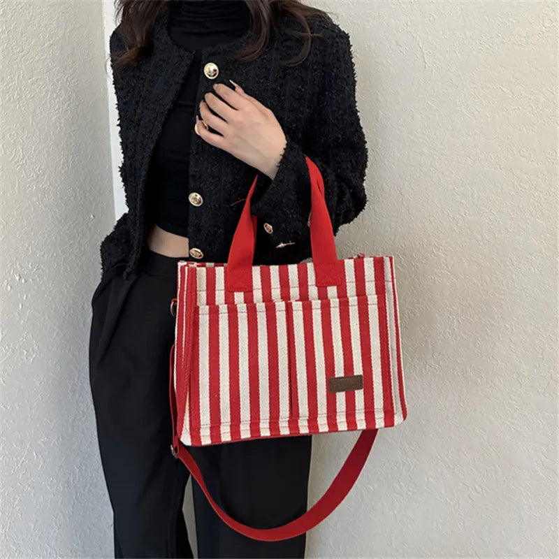 Trendy Striped Canvas Shoulder Bag