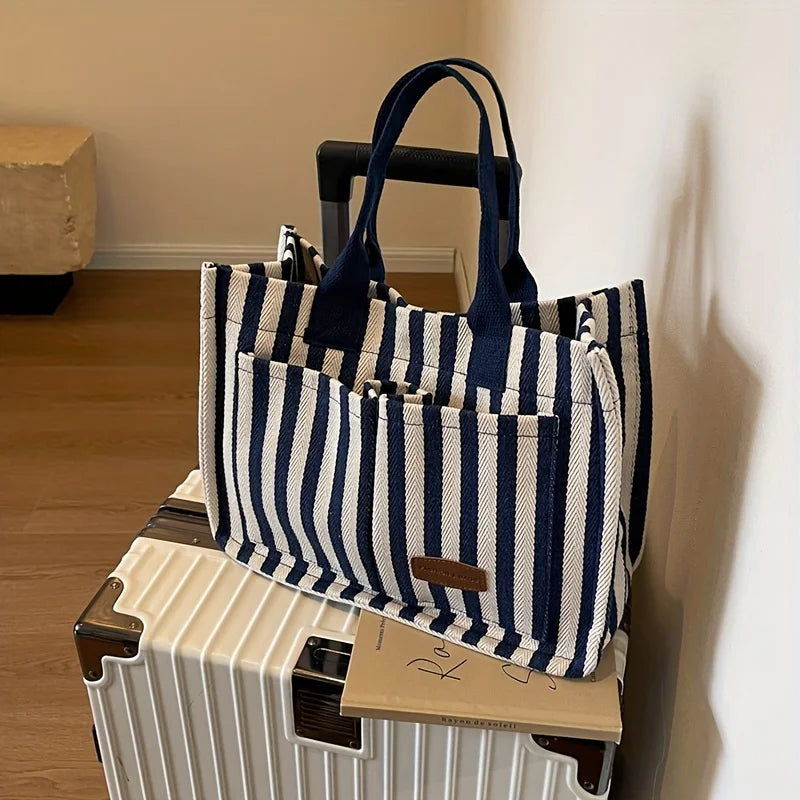 Trendy Striped Canvas Shoulder Bag