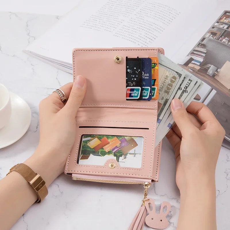 Compact Card Holder (Zip Wallet) with Tassel for Women & Girls