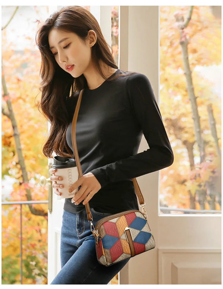 Color Block PU Shoulder Bag
