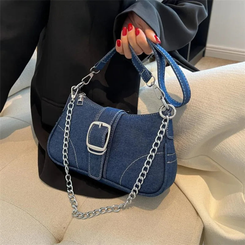 Chic Denim Tote Shoulder Bag for Women Casual Underarm Purse, Summer Fashion Simple Handbag, Ideal for Daily Use Travel Outdoor