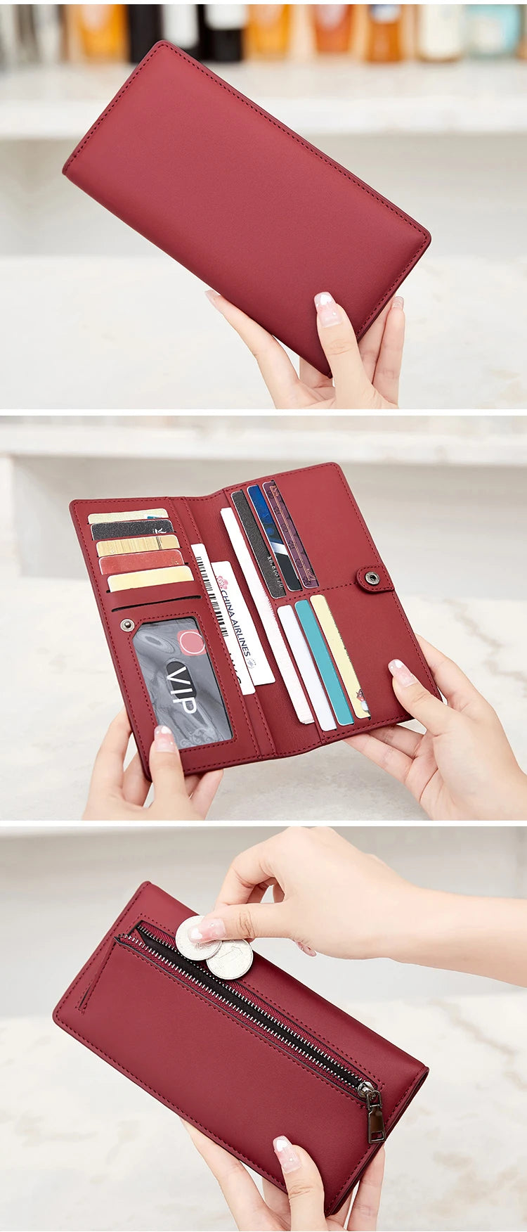 Functional & Compact: Women's Double-Fold Wallet – RFID Coin & Card Organizer with Hand Strap