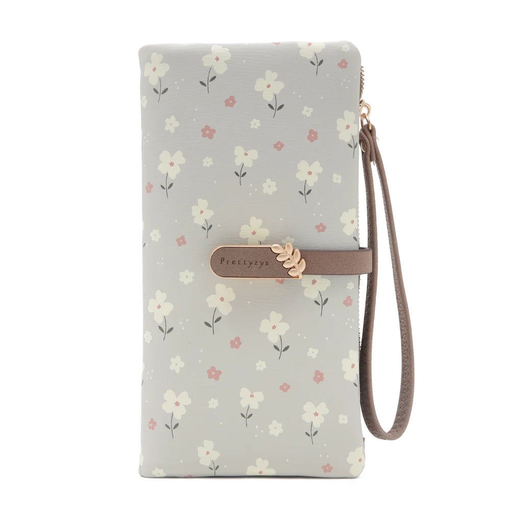Women’s Long Wallet – Cute Leaf & Flower Pattern Zipper Clutch with Card & Coin Holder