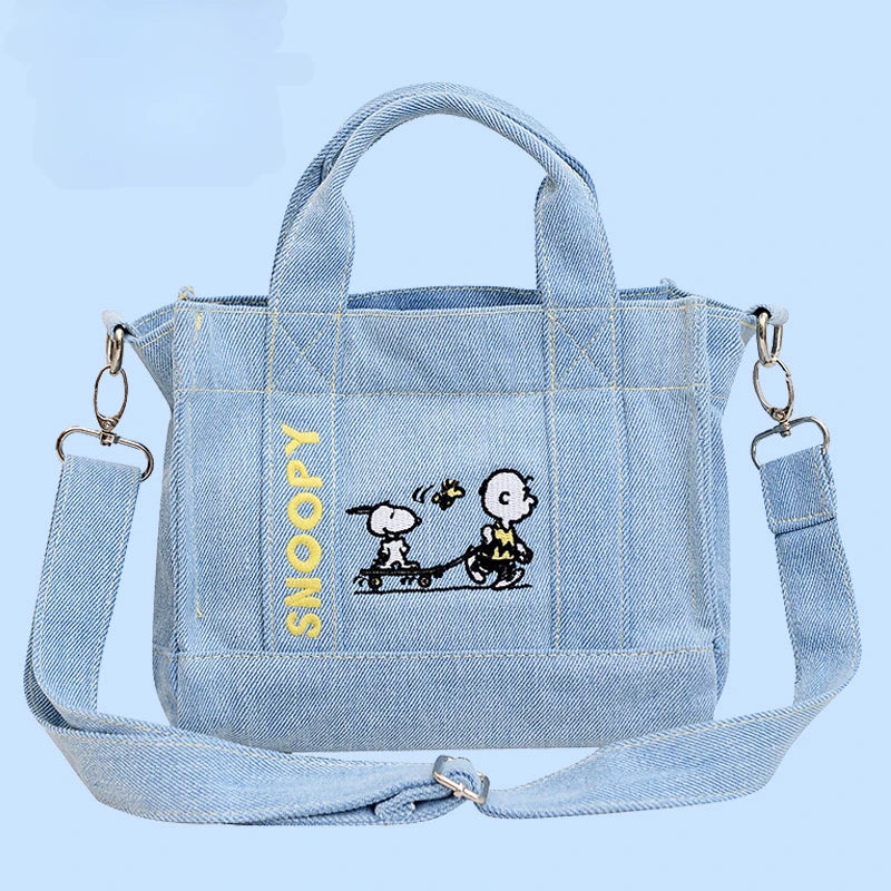 Kawaii Snoopy Denim Tote Bag Cartoon Animation Student Cute Tote Bag Embroidery Lunch Crossbody Bag