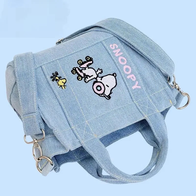 Kawaii Snoopy Denim Tote Bag Cartoon Animation Student Cute large capacity Tote Bag Embroidery Lunch Crossbody Bag birthday gift
