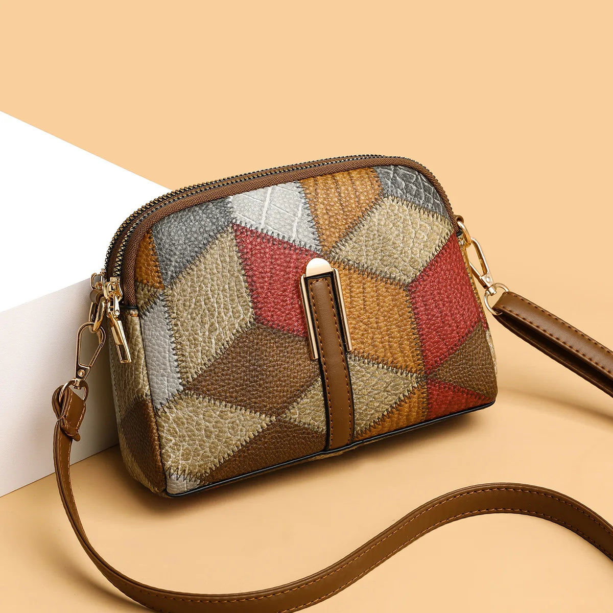 Color Block PU Shoulder Bag