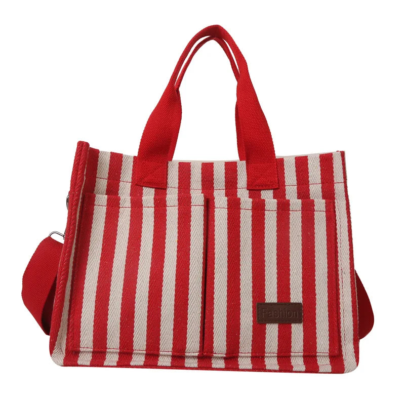 Trendy Striped Canvas Shoulder Bag