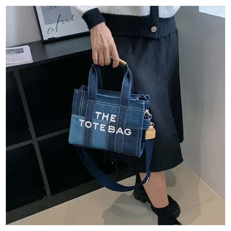Y2k Denim Tote Bag Fashion Patchwork Designer Letters Women Handbags Luxury Shoulder Crossbody Bags Casual Large Capacity Purses