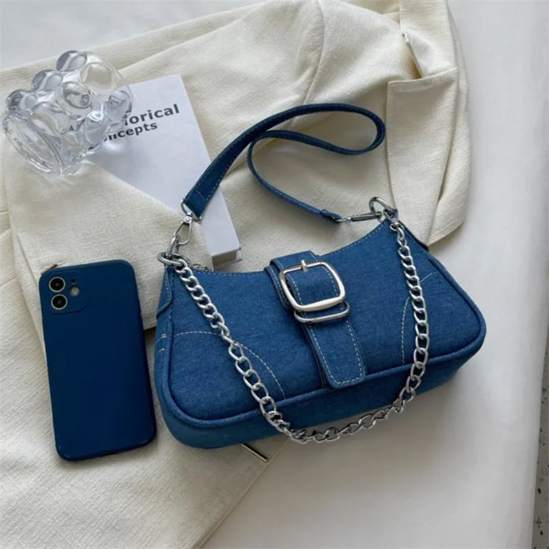 Chic Denim Tote Shoulder Bag for Women Casual Underarm Purse, Summer Fashion Simple Handbag, Ideal for Daily Use Travel Outdoor