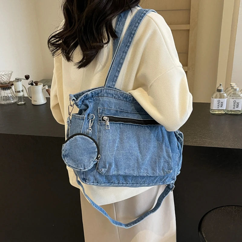 Denim Tote Bag 2024 Autumn New High-capacity Leisure Fashion Practical Versatile Commute Single Shoulder Crossbody Bag