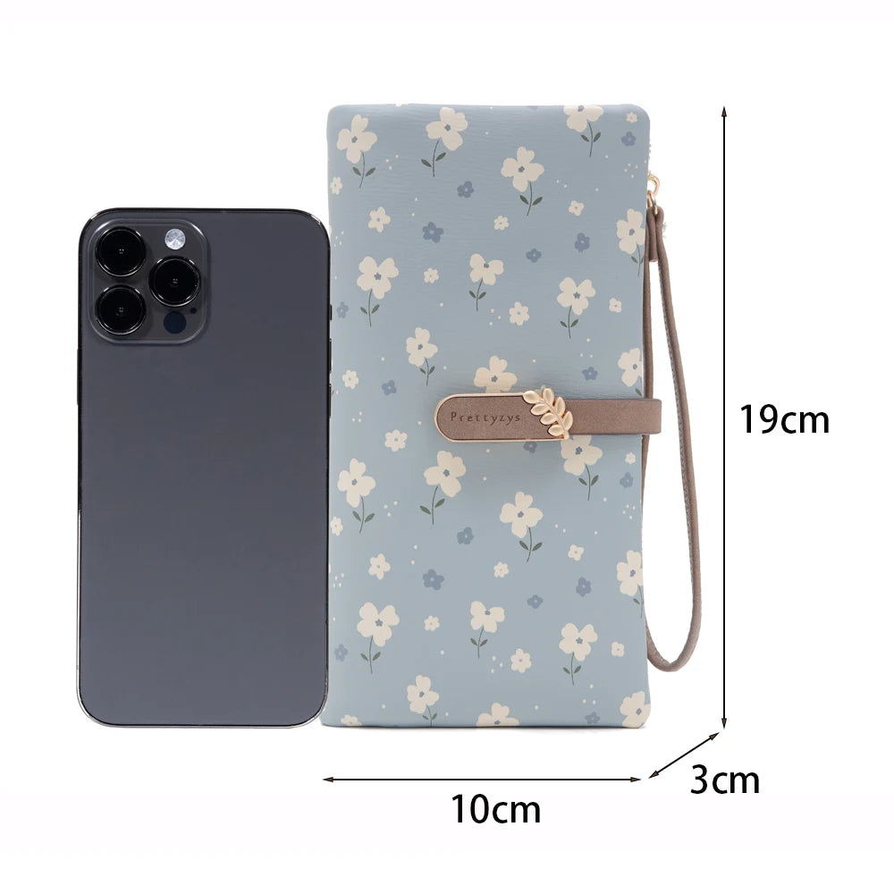 Women’s Long Wallet – Cute Leaf & Flower Pattern Zipper Clutch with Card & Coin Holder