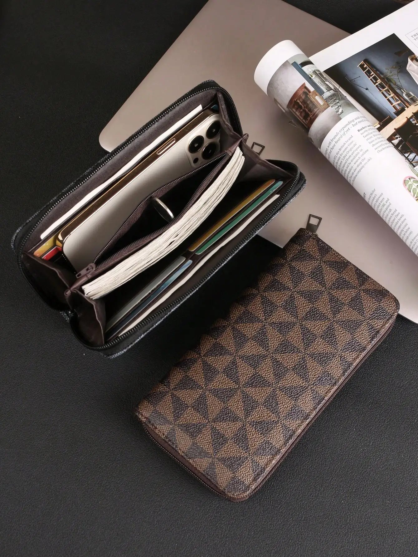 Retro Windmill Long Wallet – Stylish Zip Clutch with Multi-Card Slots for Business & Casual Use