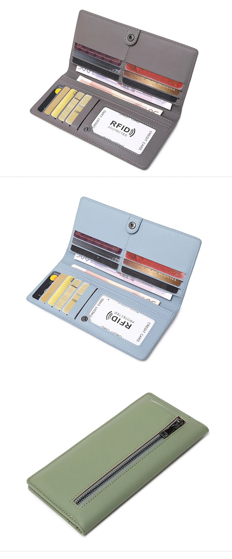 Functional & Compact: Women's Double-Fold Wallet – RFID Coin & Card Organizer with Hand Strap