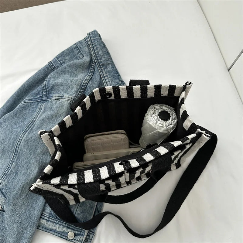 Trendy Striped Canvas Shoulder Bag