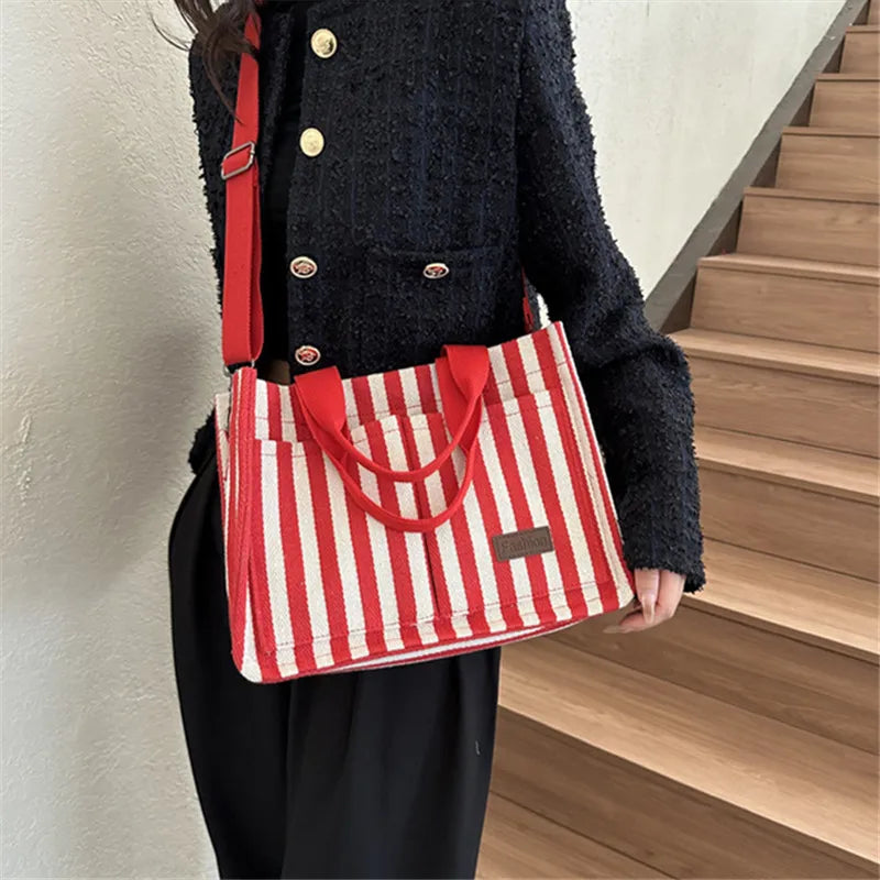 Trendy Striped Canvas Shoulder Bag