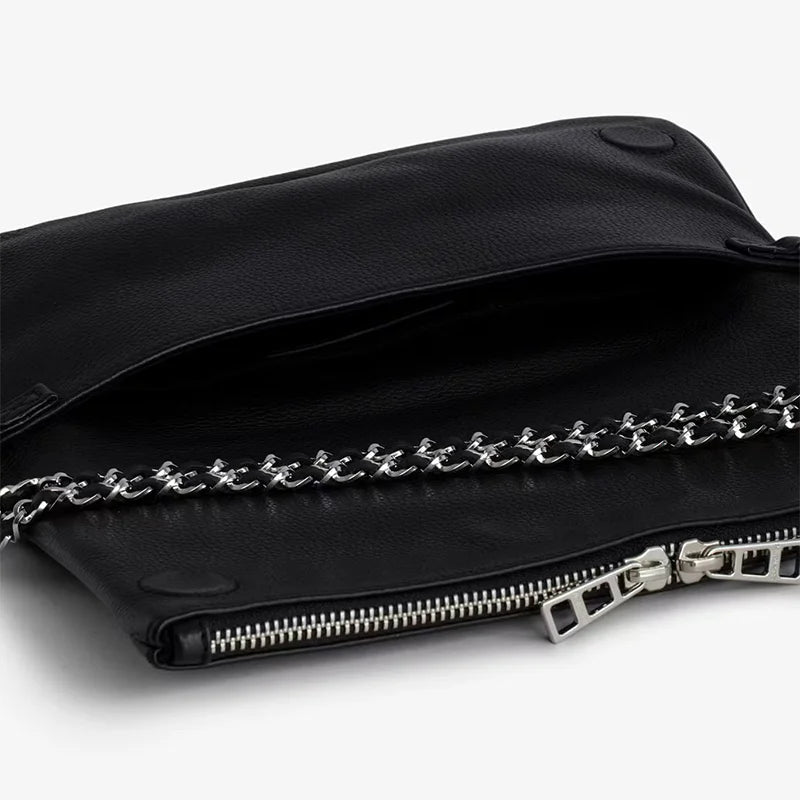 Vintage Chain Envelope Shoulder Bag – Elegant Black Crossbody for Women
