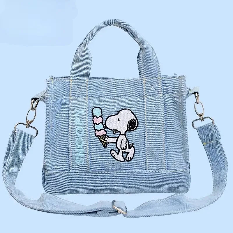 Kawaii Snoopy Denim Tote Bag Cartoon Animation Student Cute large capacity Tote Bag Embroidery Lunch Crossbody Bag birthday gift