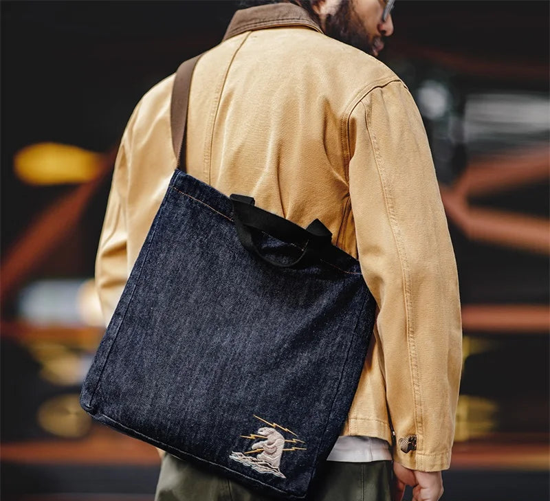 Men’s Vintage Denim Travel Duffle Bag – Durable & Stylish