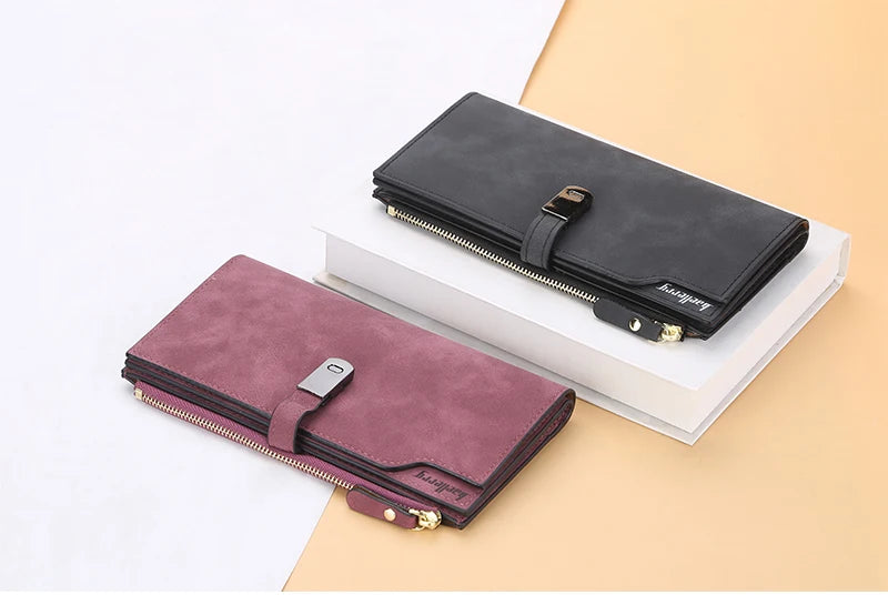 Elegant Long Wallet for Women – Magnetic Closure & Card Organizer