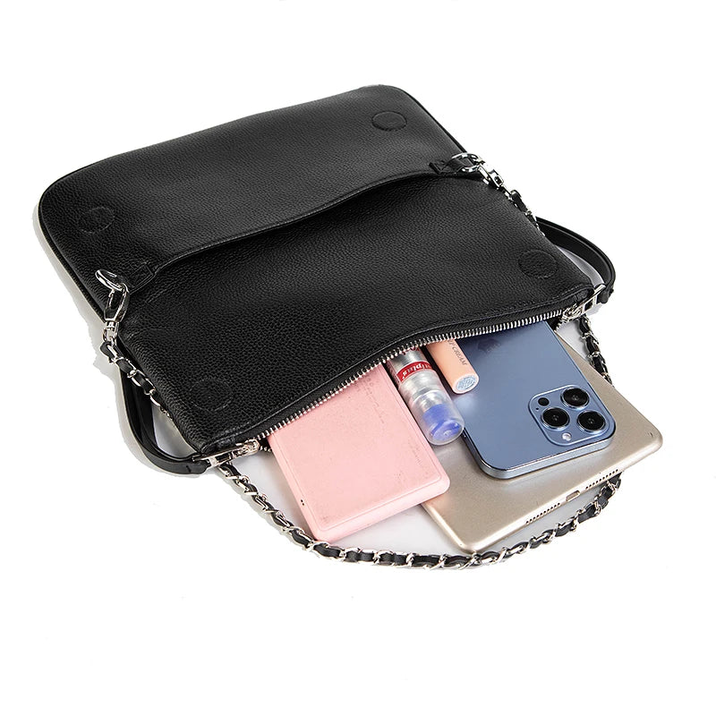 Vintage Chain Envelope Shoulder Bag – Elegant Black Crossbody for Women