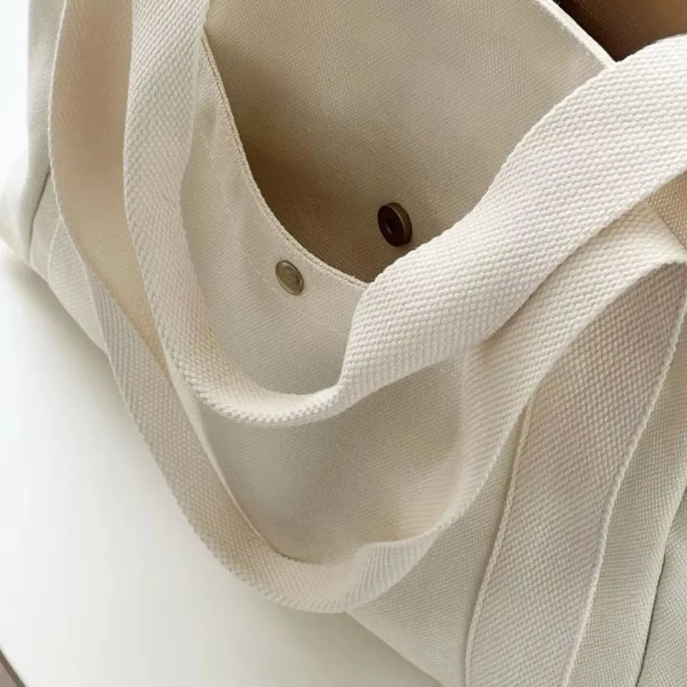 Preppy Canvas Shoulder Satchel – Soft Zipper Tote with Dual Handles for Women