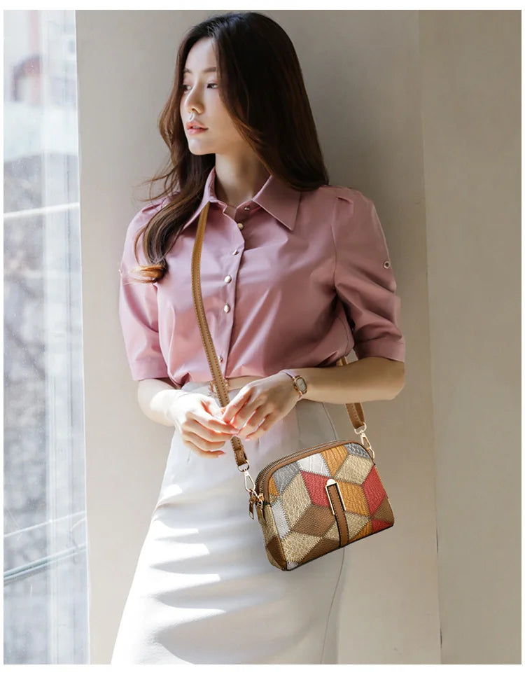 Color Block PU Shoulder Bag