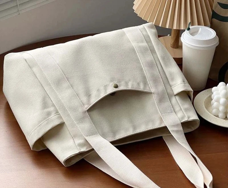 Preppy Canvas Shoulder Satchel – Soft Zipper Tote with Dual Handles for Women